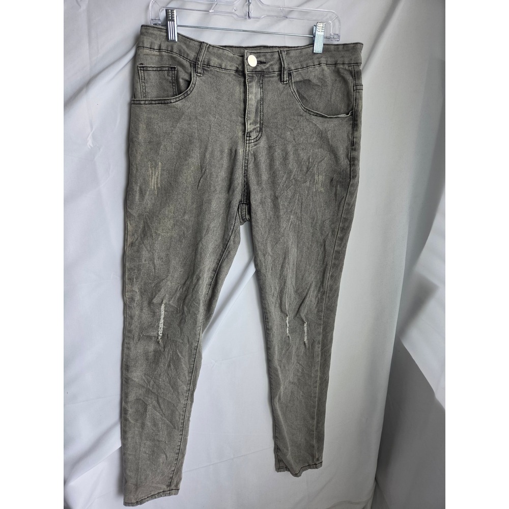 SHEIN Distressed Jeans Mens  Grey Acid Wash Skinny Mid Rise Tapered